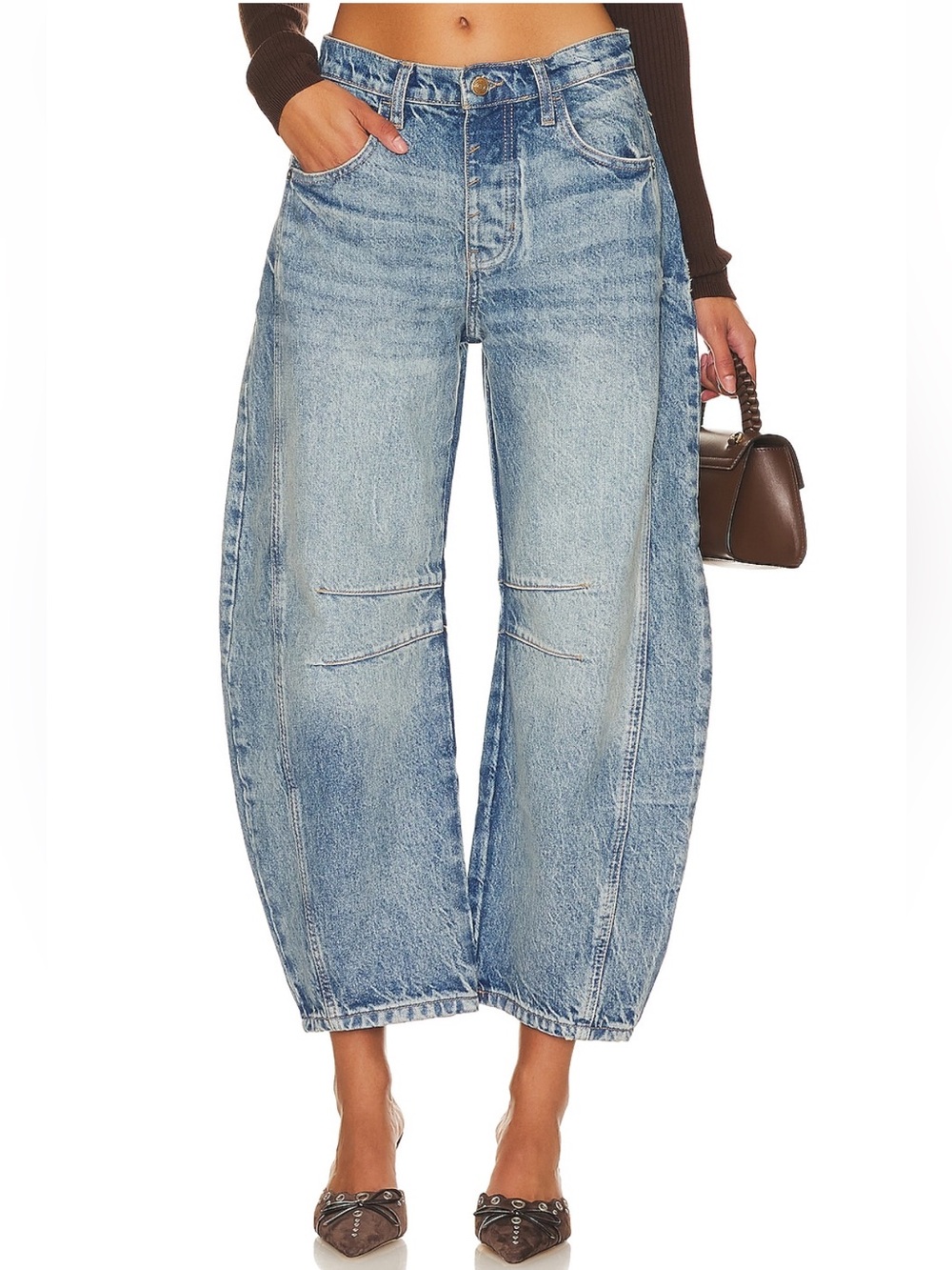 We The Free Good Luck Mid Rise Barrel Jeans in Ultra Light Beam